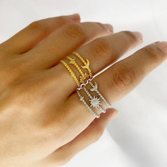 anillo ajustable luna sol estrella trio