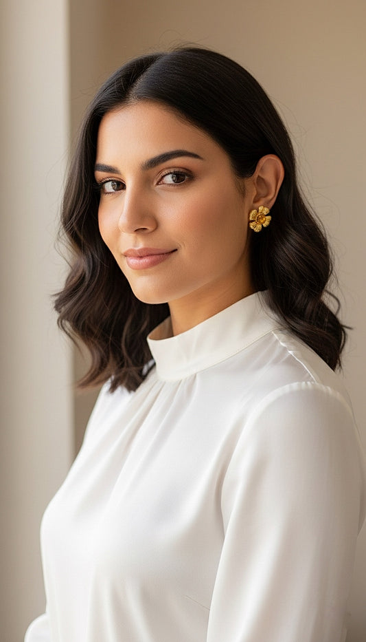 Aretes de flor con ámbar