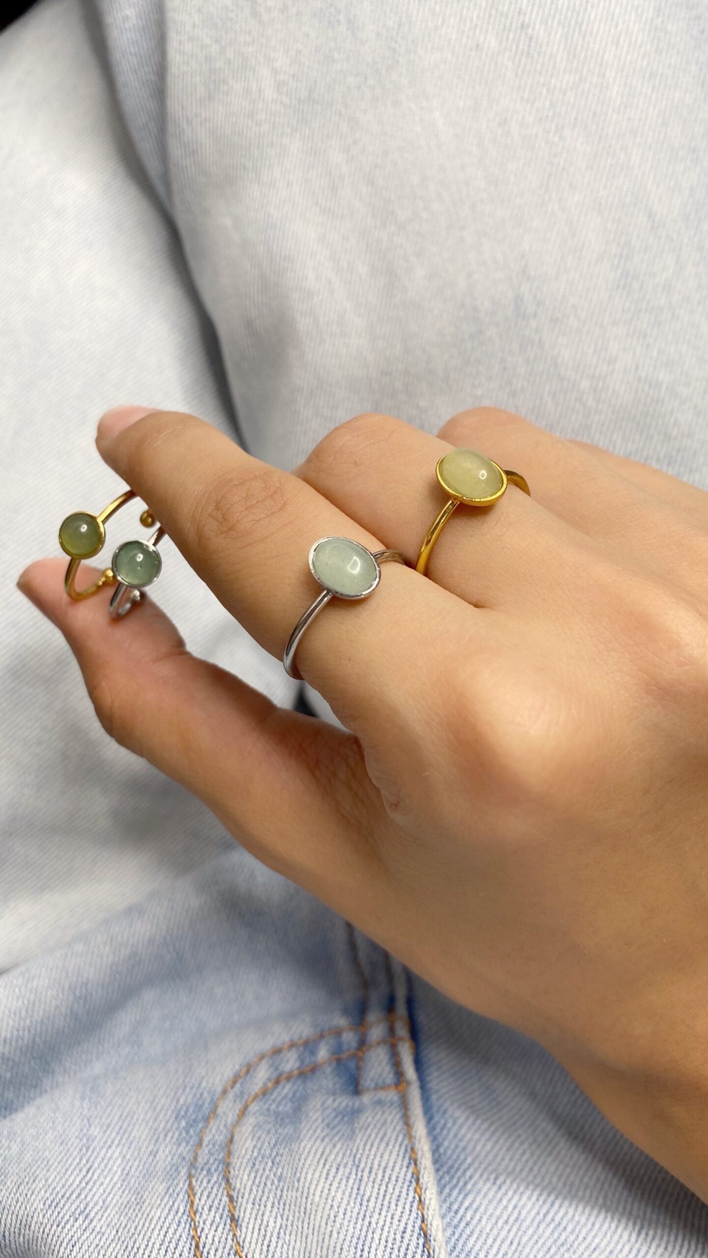 coleccion de anillos de piedras naturales natureza ajustables a prueba de agua sudor acero inoxidable dorado plateado ambar nacar larimar ojo de tigre aventurina cuarzo rosa amatista opalo sintetico perla de rio redondo ovalado