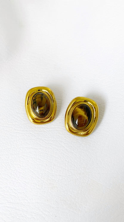 Aretes rectangulares con ojo de tigre