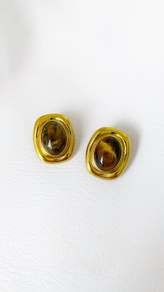Aretes rectangulares con ojo de tigre