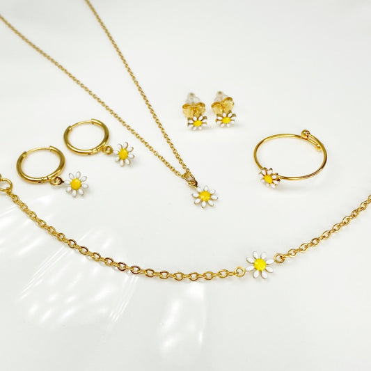 set margarita aretes argolla anillo dormilona cadena pulsera