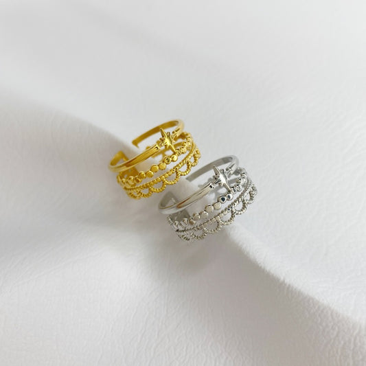 anillo ajustable luna sol estrella trio