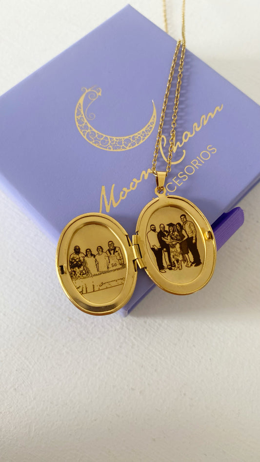 Cadena con relicario ovalado grande personalizado