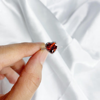 anillo rojo corazon zirconia promesa plata rodio