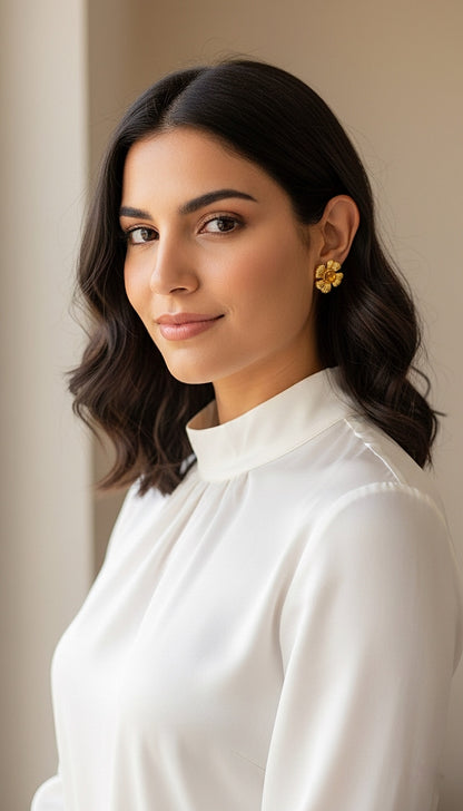 Aretes de flor con ámbar