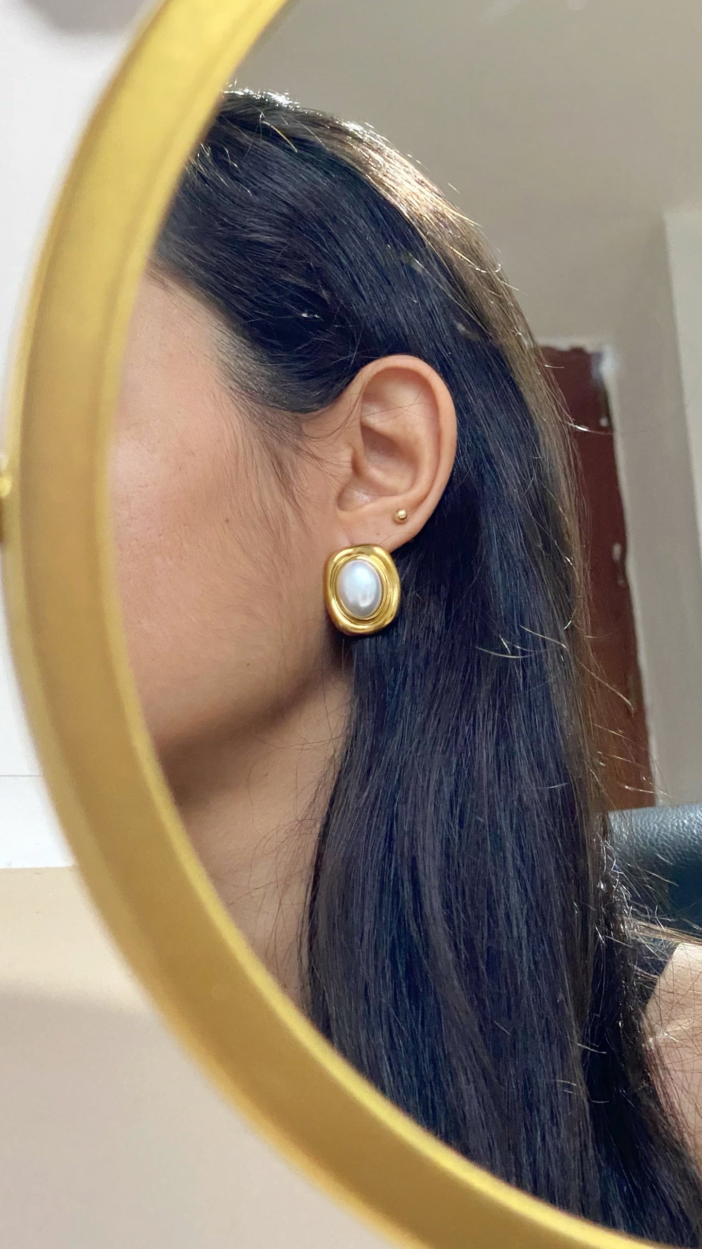 Aretes rectangulares con perla