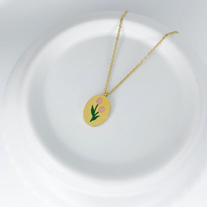 Cadena con tulipán rosado