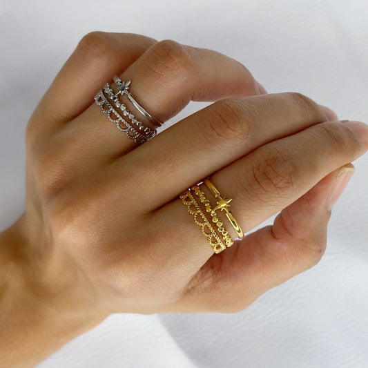 anillo ajustable luna sol estrella trio