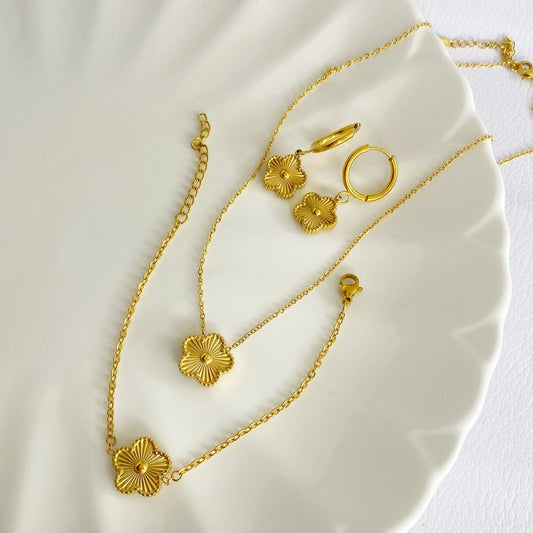 cadena flor set pulsera arete