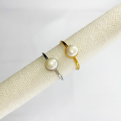 anillo perla de rio ajustable acero inoxidable a prueba de agua