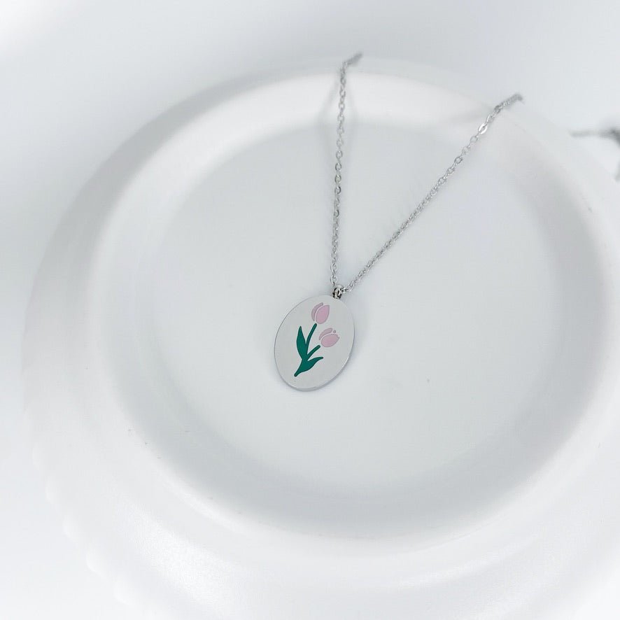 Cadena con tulipán rosado