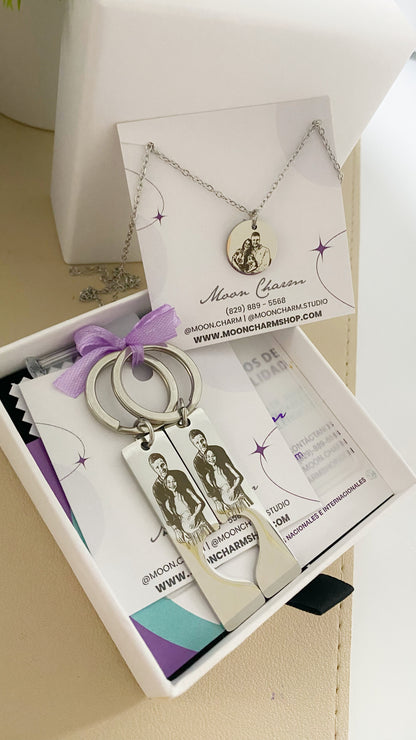 Doble llavero con corazón personalizado