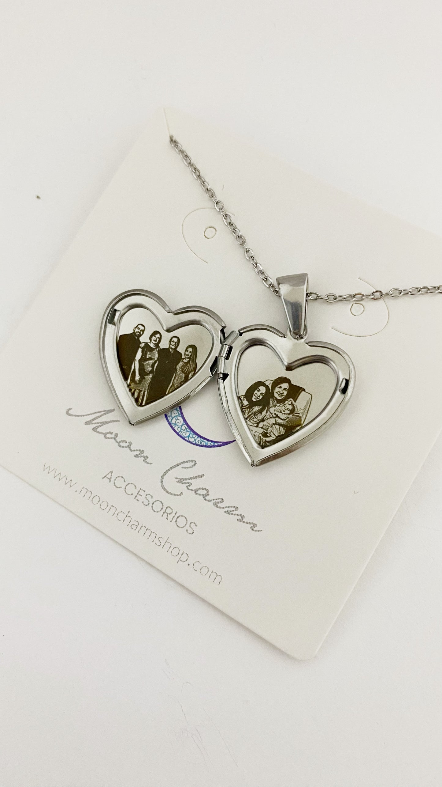Cadena con relicario de corazón con nácar personalizado