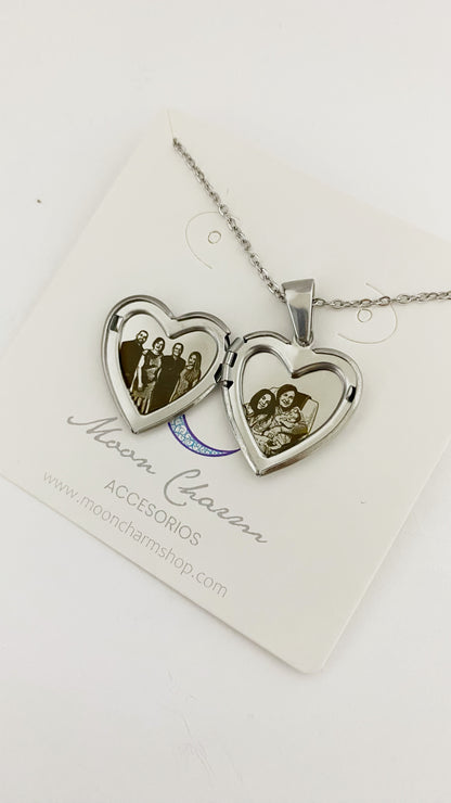 Cadena con relicario de corazón con nácar personalizado