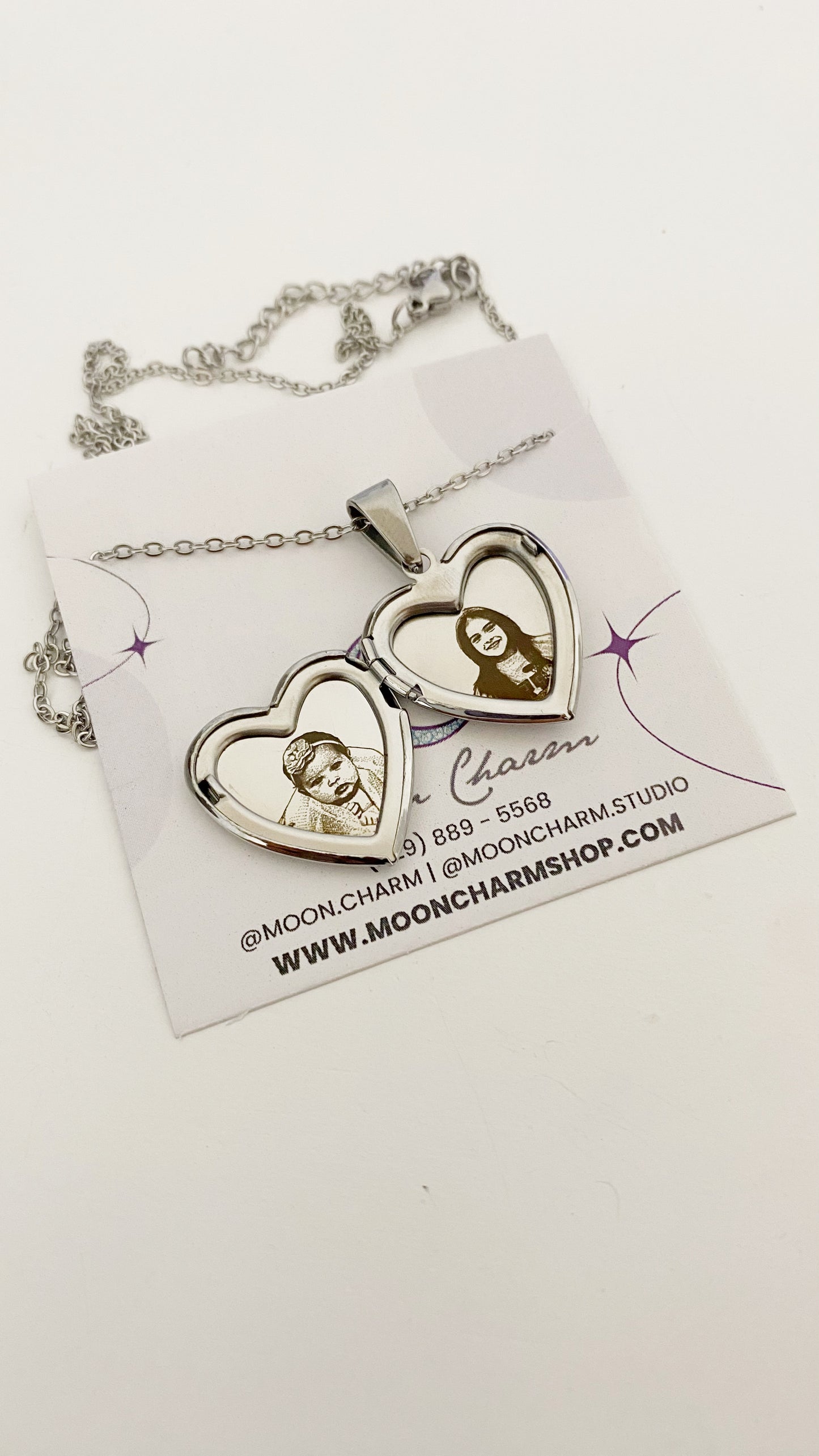 Cadena con relicario de corazón con nácar personalizado