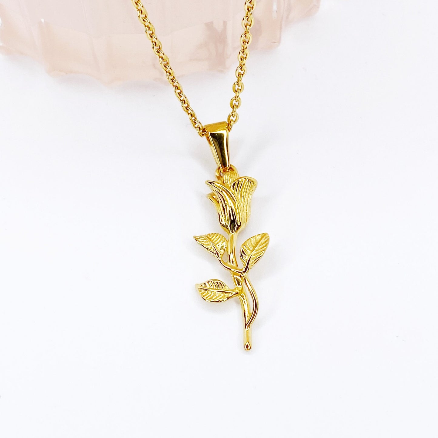 Cadena con rosa - La Bella y La Bestia