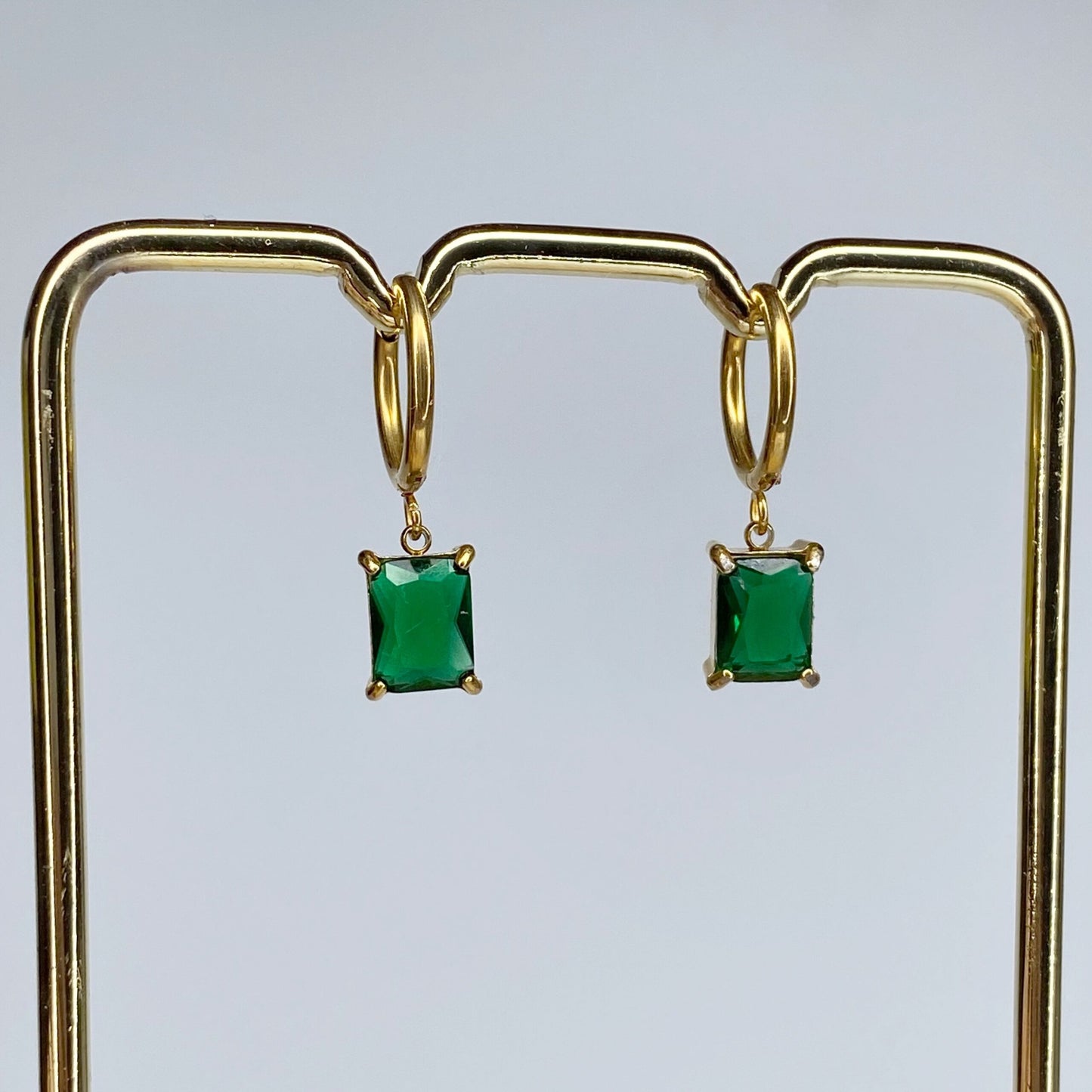 Set de zirconia rectangular esmeralda