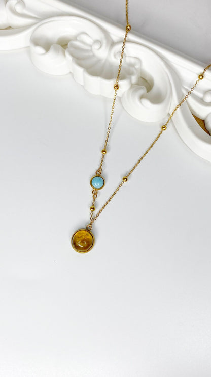 Cadena con ámbar y larimar
