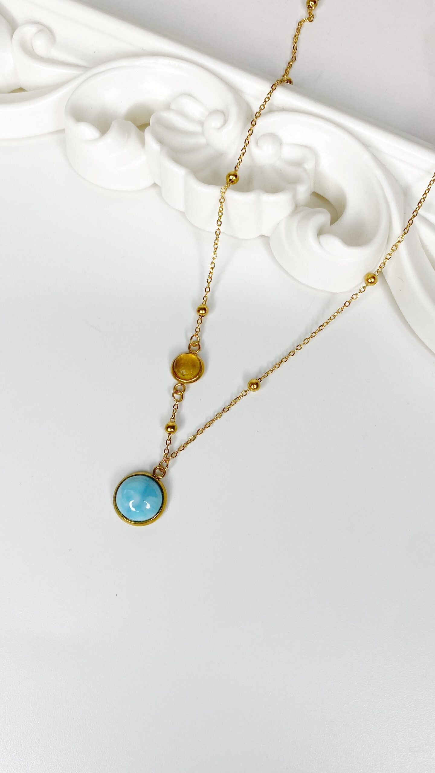 Cadena con ámbar y larimar