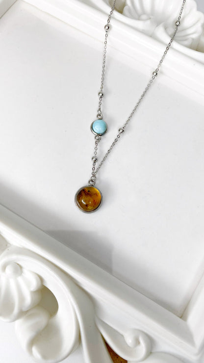 Cadena con ámbar y larimar