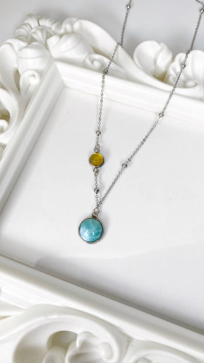 Cadena con ámbar y larimar