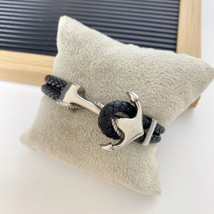 Pulsera de ancla con cuero genuino