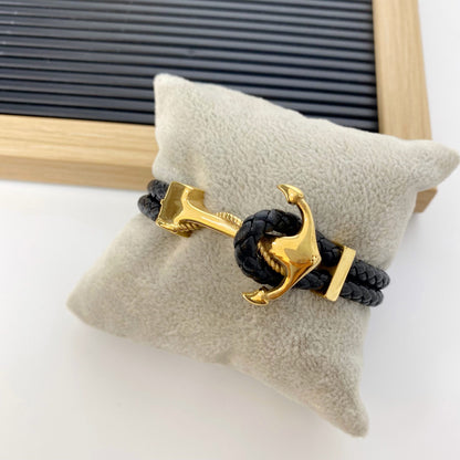 Pulsera de ancla con cuero genuino